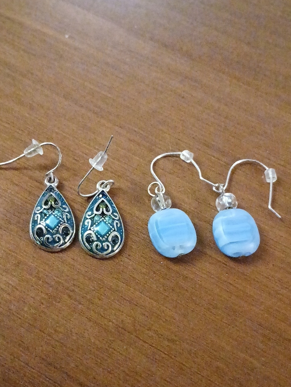 Beautiful Blue Bead and Filigree Teardrop Earrings 2 Pairs